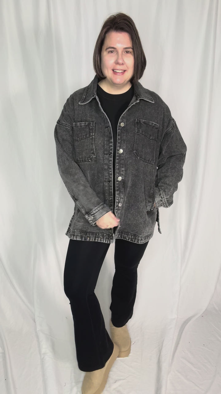Nikki Button Down Denim Jacket- WASHED BLACK