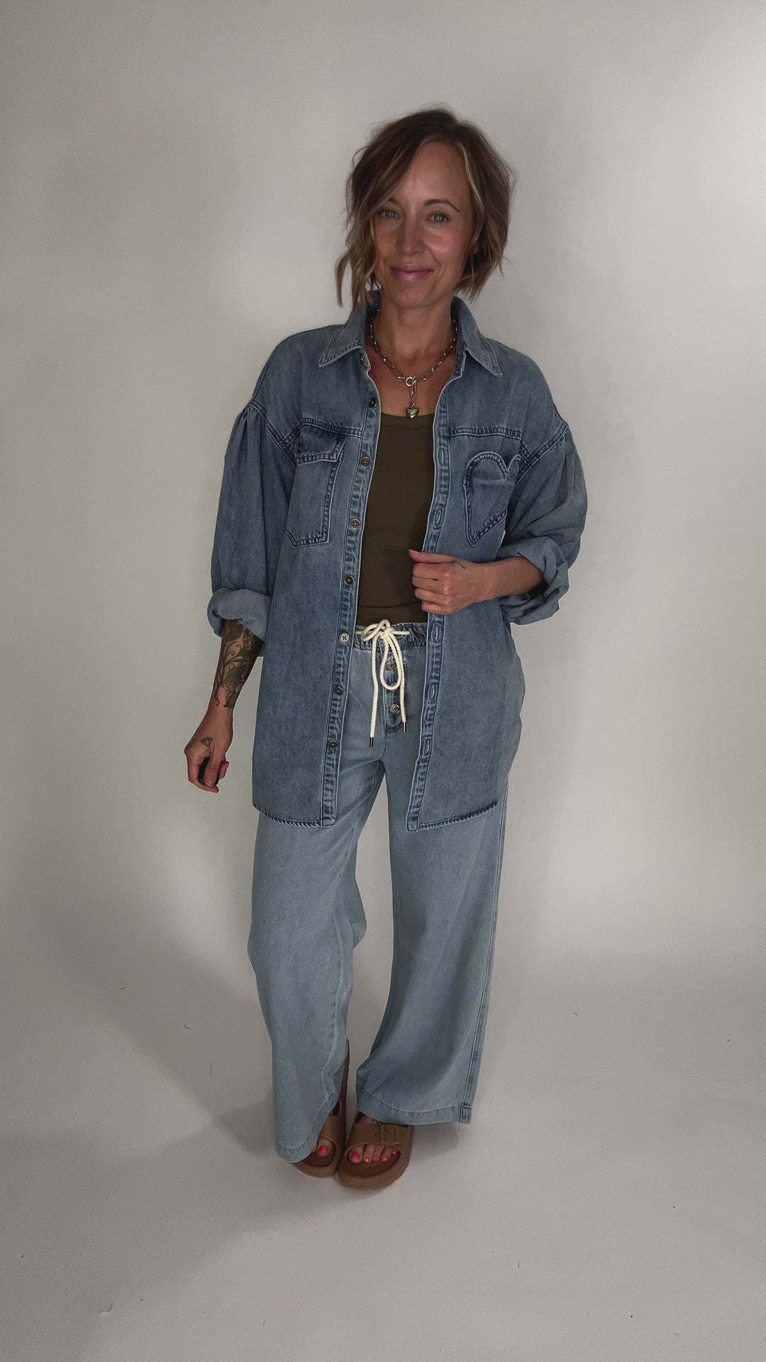 Heart Throb Denim Shacket- MEDIUM WASH