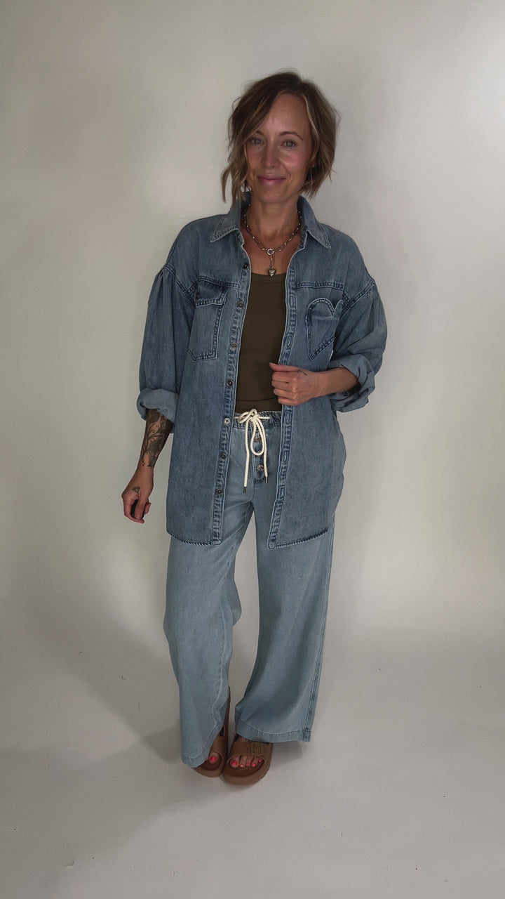Heart Throb Denim Shacket- MEDIUM WASH