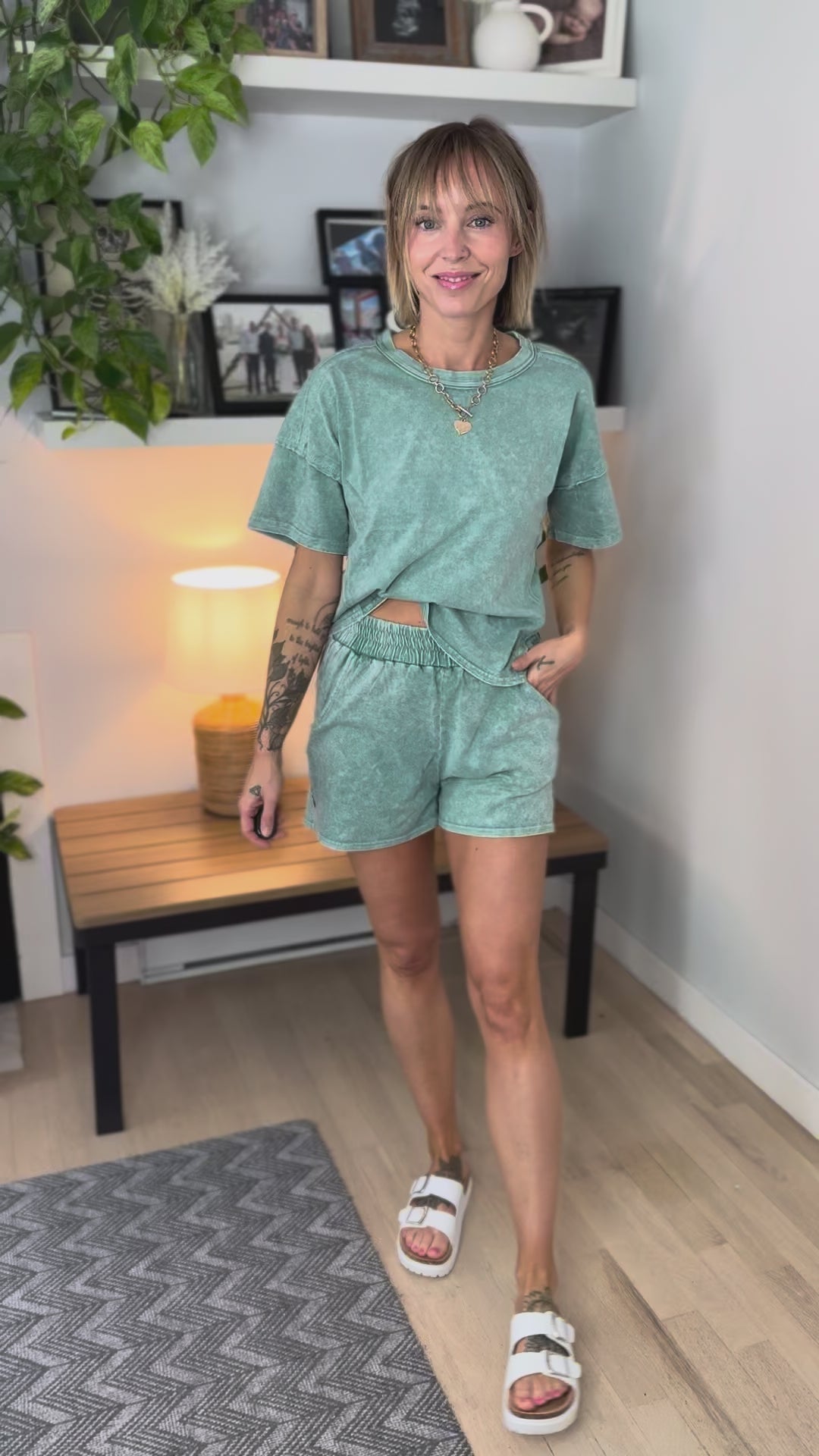 Tatiana Washed Cotton Top and Short Set- DARK GREEN-FINAL SALE