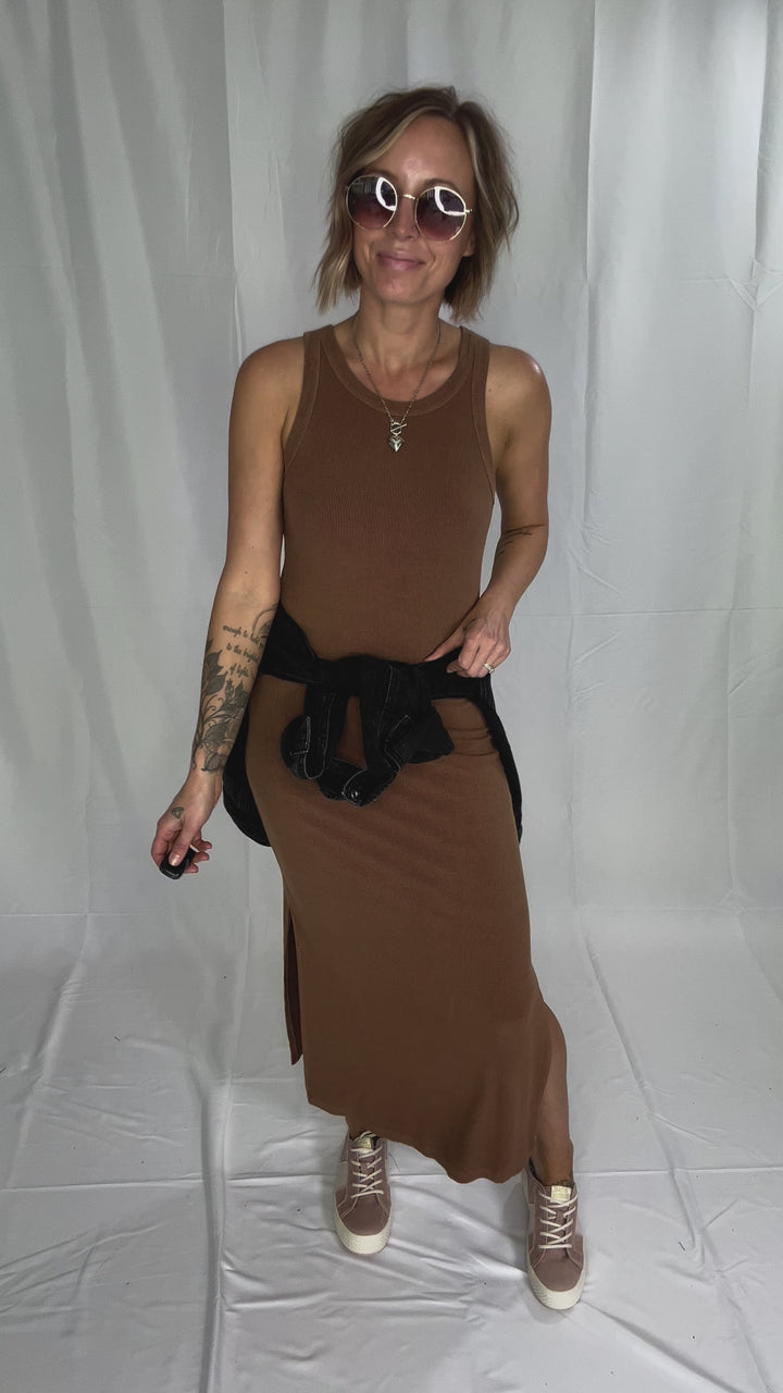 Gabriela Ribbed Maxi Dress- TOFFEE BROWN-FINAL SALE