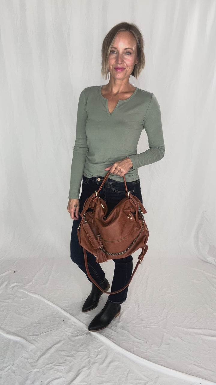 Jamila Rustic Tote Bag- CAMEL BROWN