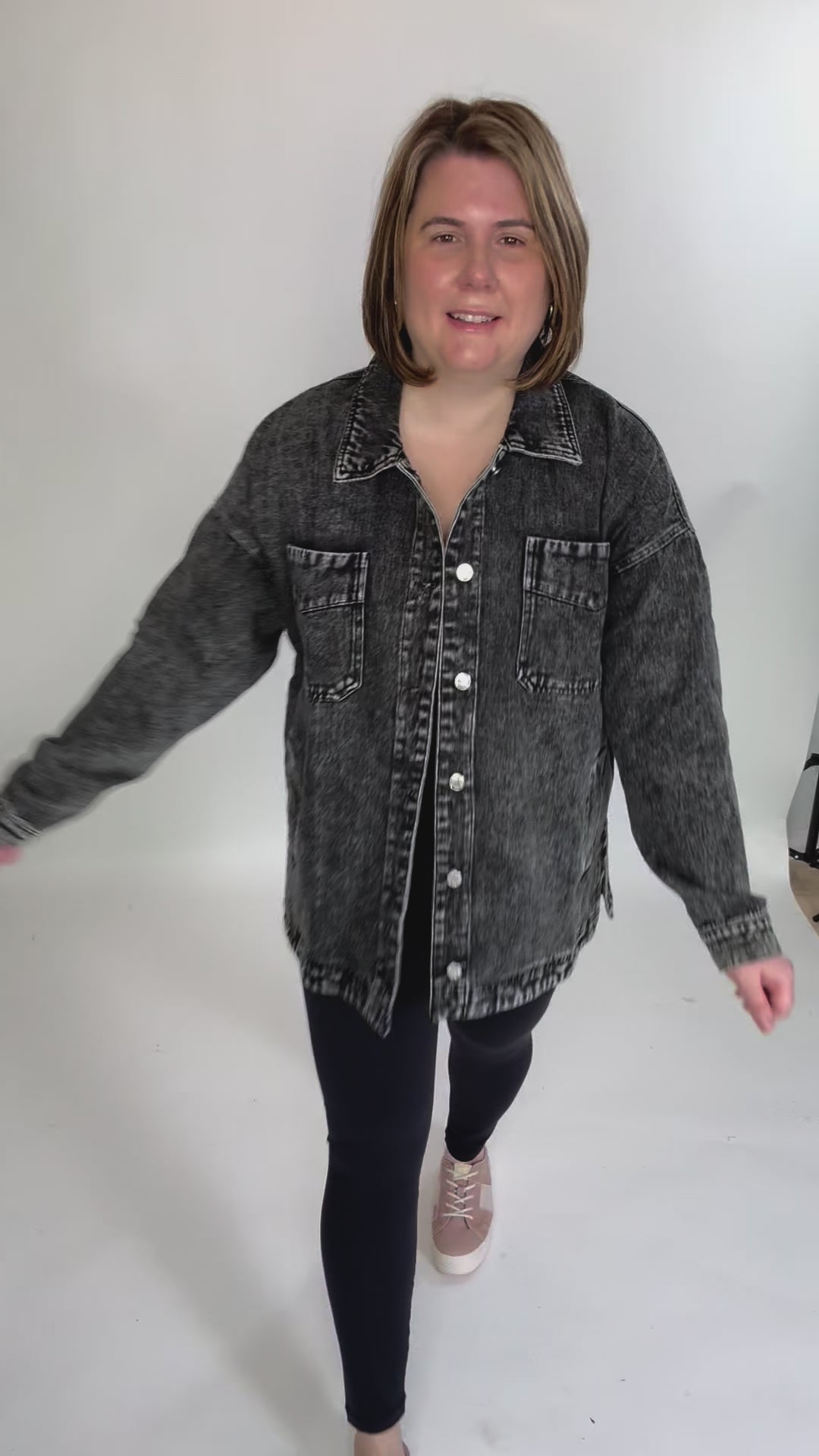 Nikki Button Down Denim Jacket- WASHED BLACK