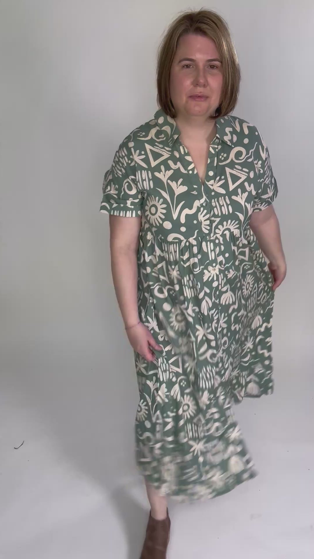 Sundown Button Midi Dress- SAGE-FINAL SALE
