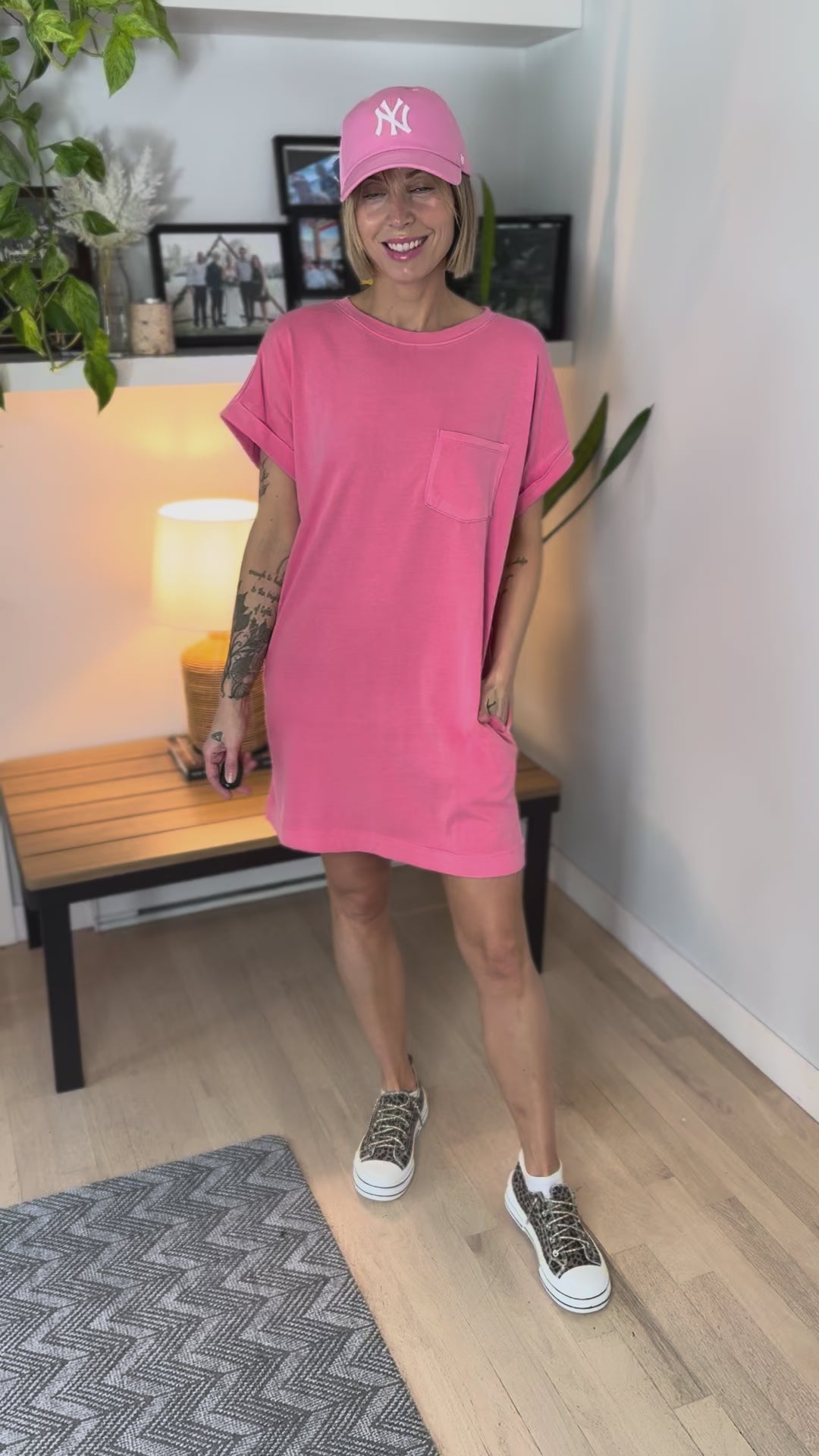 Wilder Washed Cotton T-shirt Dress- TAFFY PINK