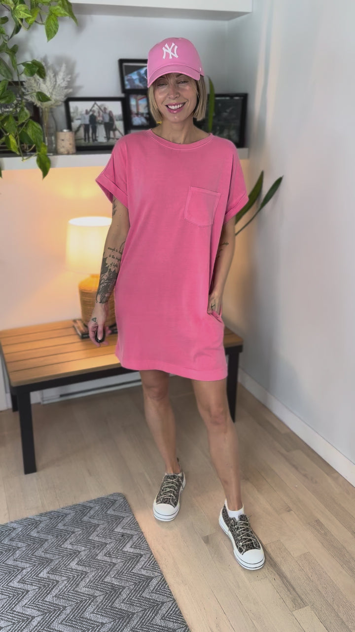 Wilder Washed Cotton T-shirt Dress- TAFFY PINK