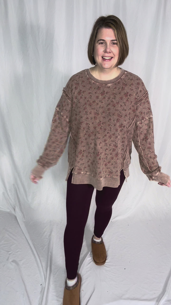 Inka Thermal Vintage Floral Pullover- MOCHA