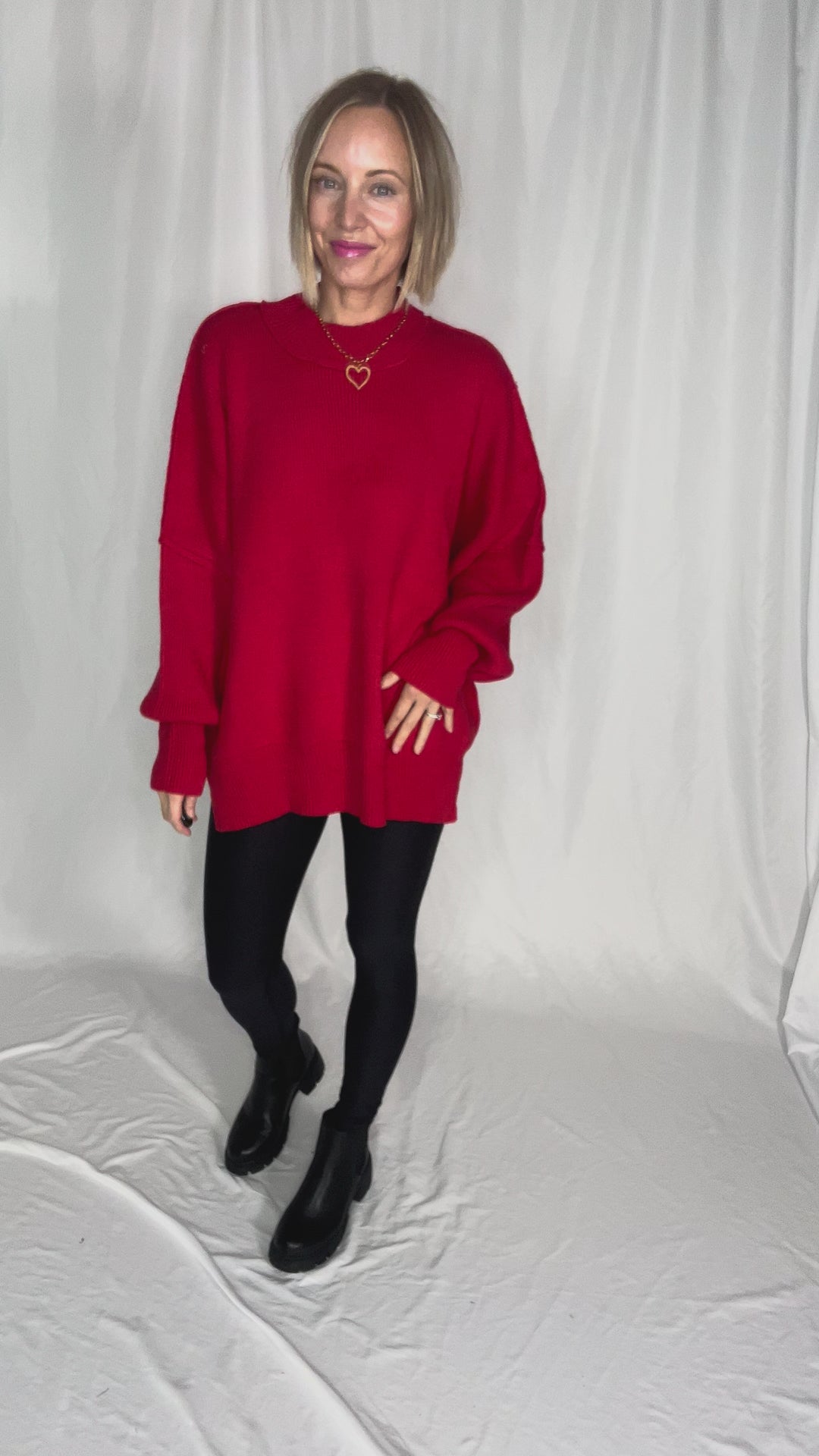 Frosted Pines Oversized Side Slit Sweater- RUBY