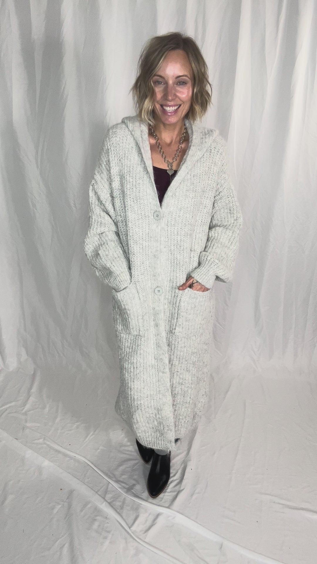 Cabin Cozy Button Up Coatigan- LT GREY