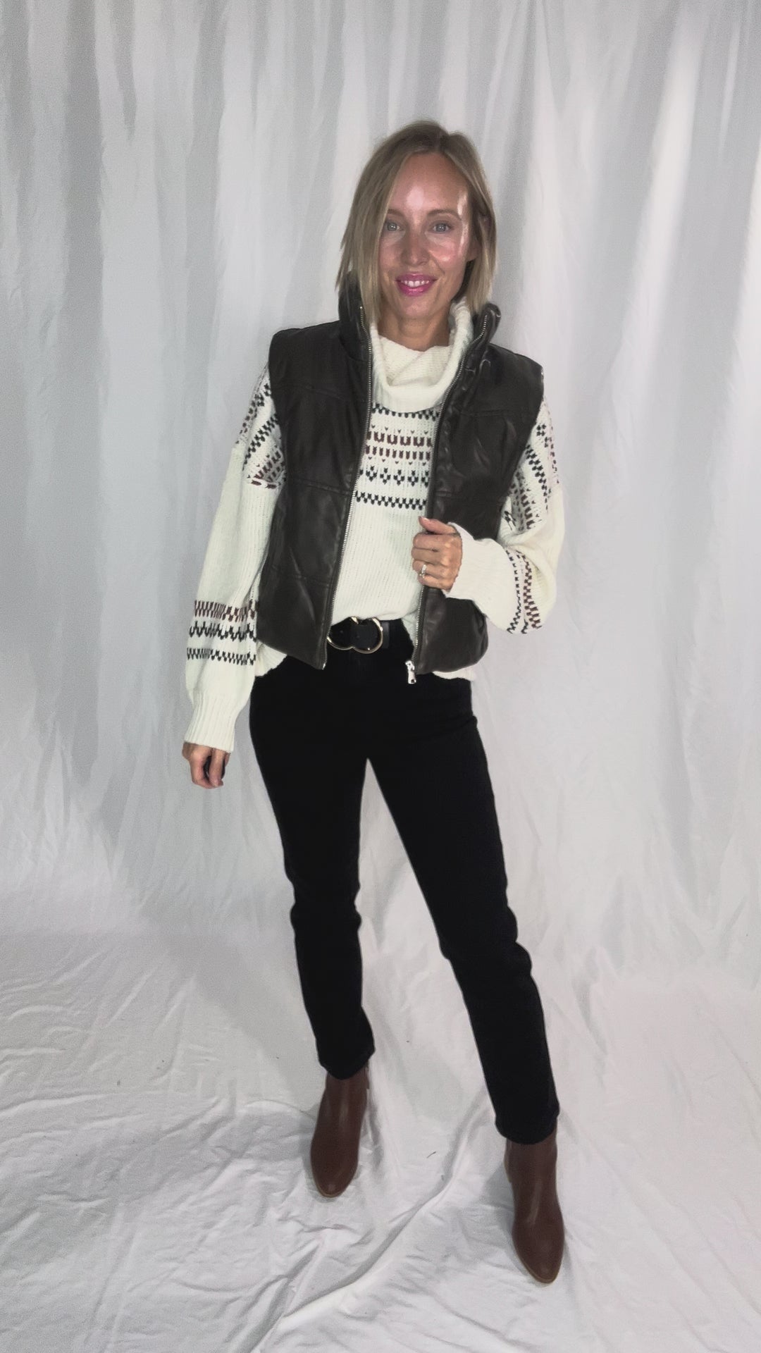 Vivianna Leather Look Puffer Vest- CHARCOAL