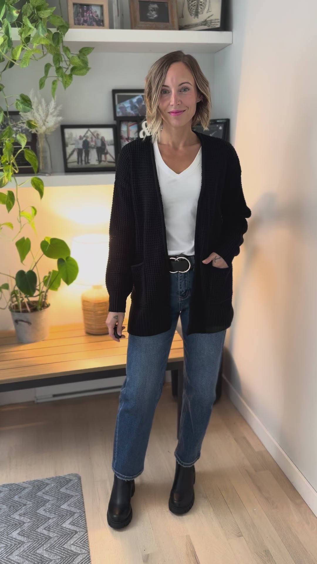 Marley Waffle Cardigan- BLACK-FINAL SALE