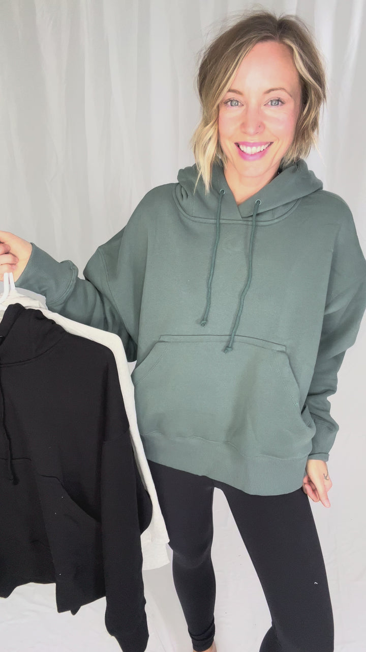T+G Essential Oversized Fleece Hoodie- HTHR GREY