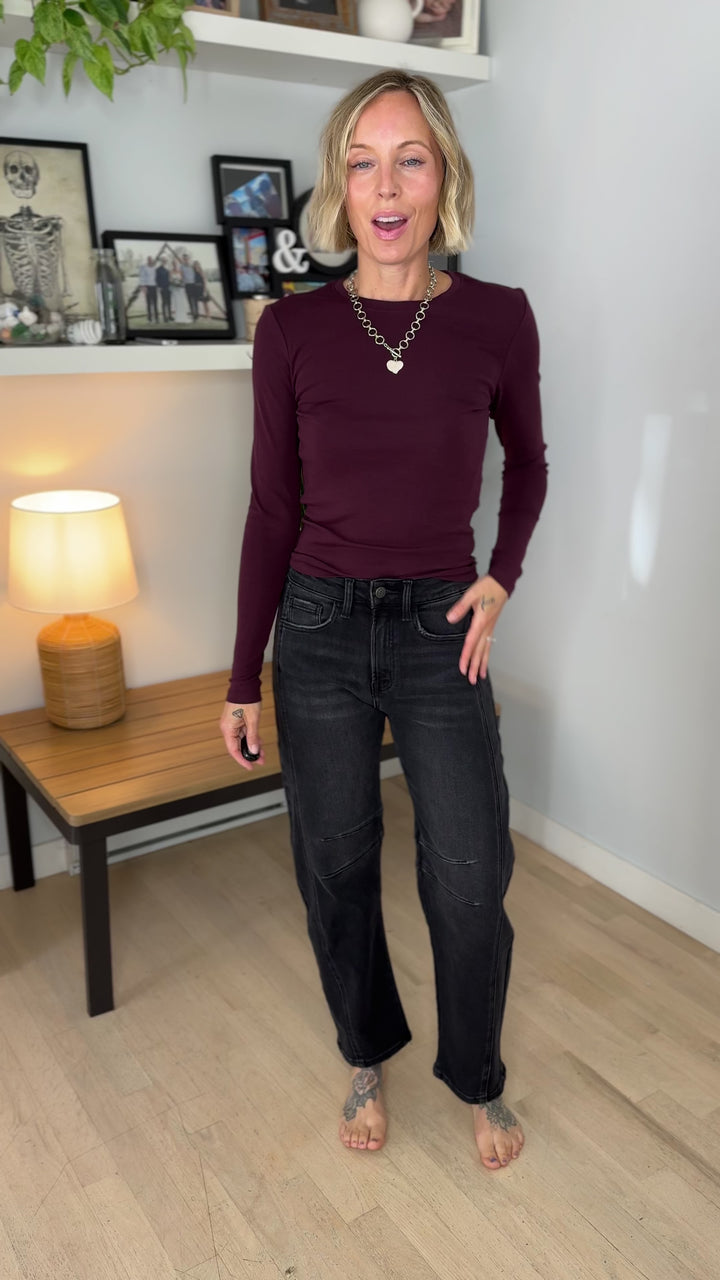 Flying Monkey Pamela High Rise Barrel Jean- WASHED BLACK