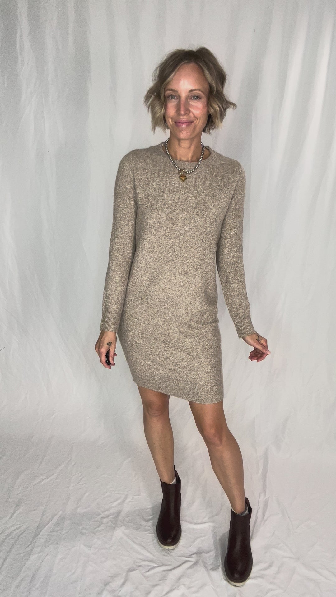 VERO MODA Doffy Sweater Dress Tunic- SEPIA MELANGE