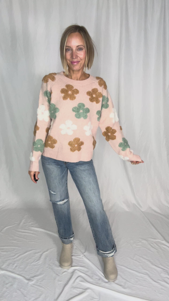 Heidi Flower Sweater- BLUSH