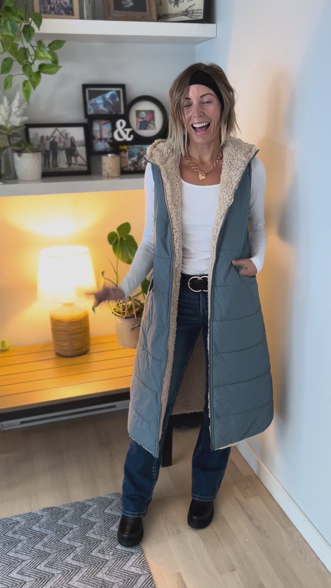 Blake Reversible Sherpa Puffer Vest- BLUE