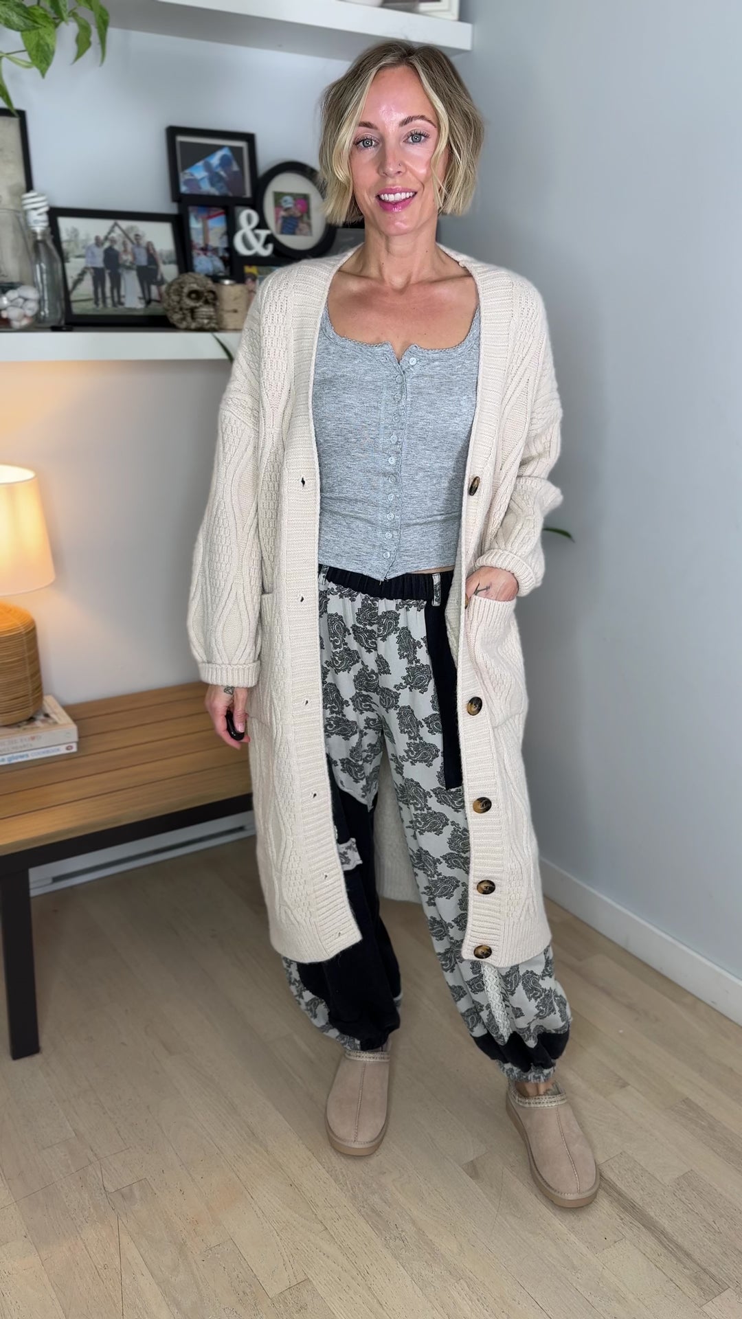 POL Heirloom Cable Knit Cardigan- ALMOND