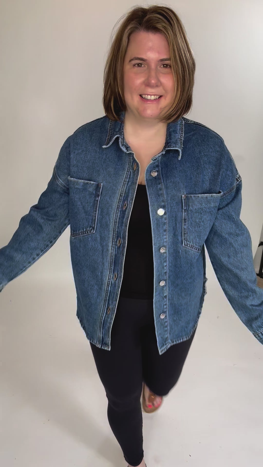 Elara Button Down Denim Jacket- DARK WASH