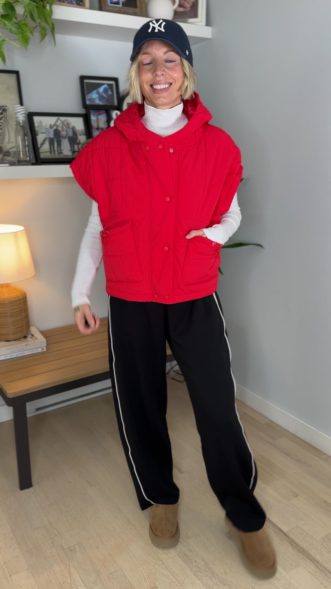 Isabella Quilted Hoodie Vest- TOMATO
