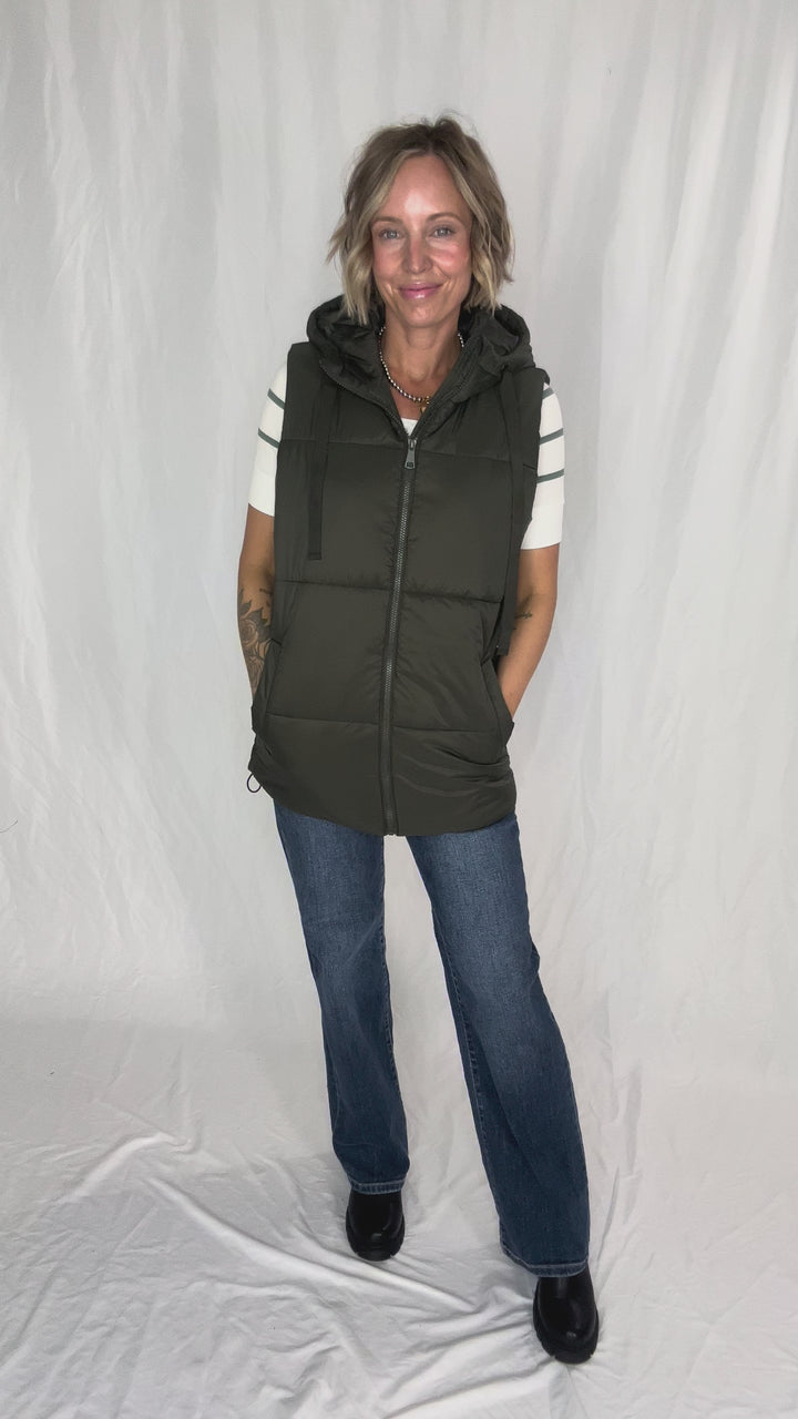 Mono B Kimberly Longline High Neck Padded Vest- OLIVE