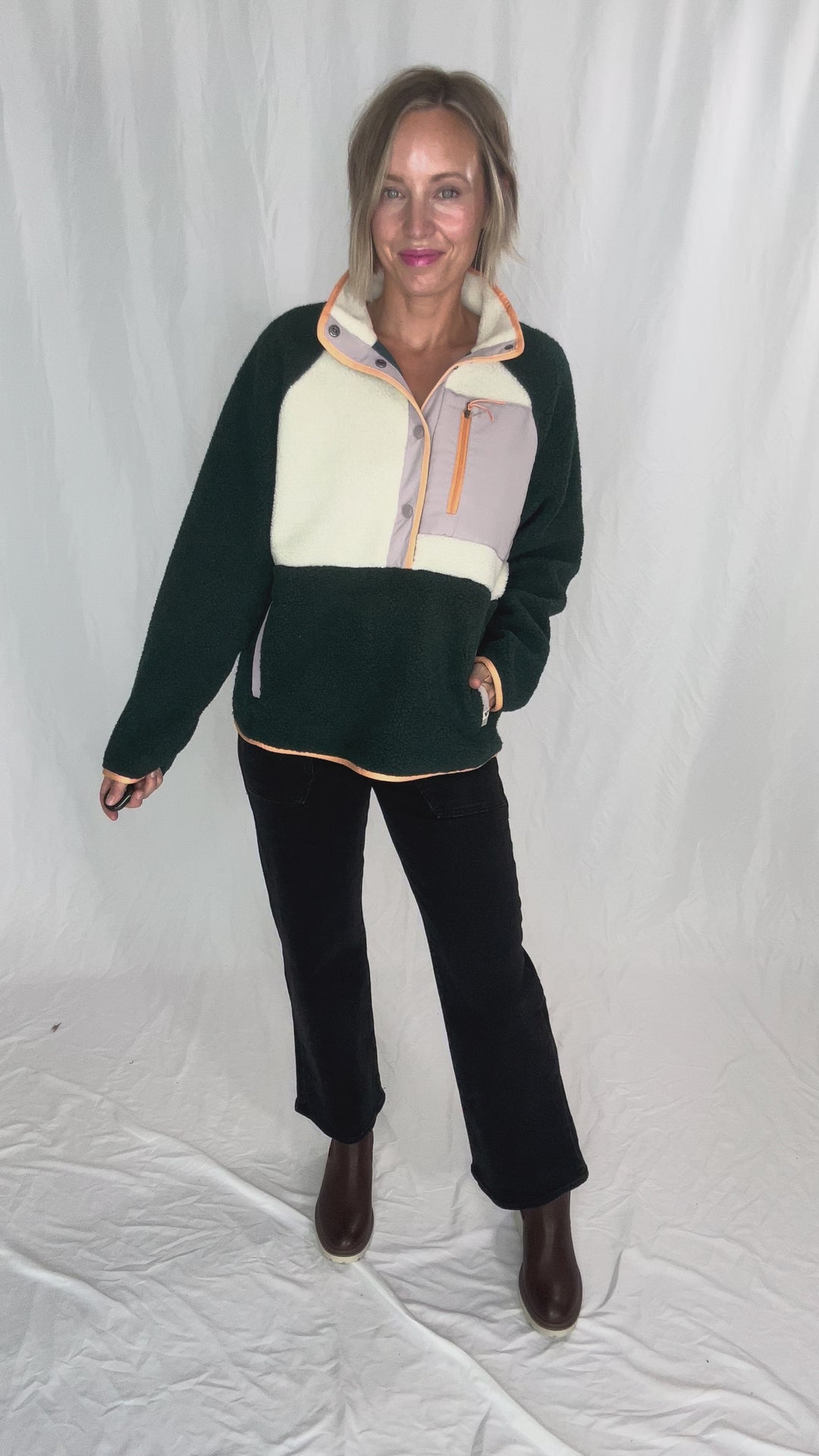 Tara Quarter Snap Sherpa Pullover- PONDEROSA PINE MIX