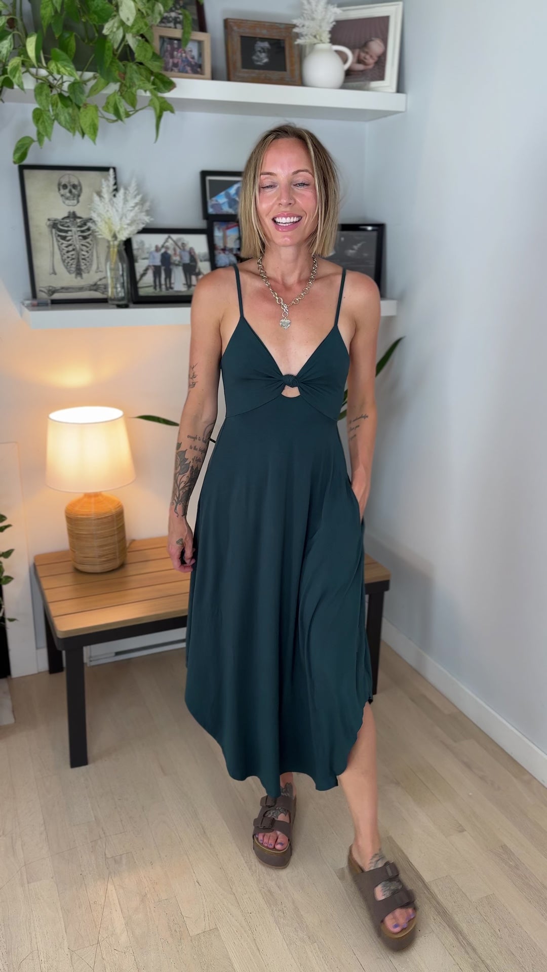 Charlize Modal V-neck Cami Dress- HUNTER GREEN