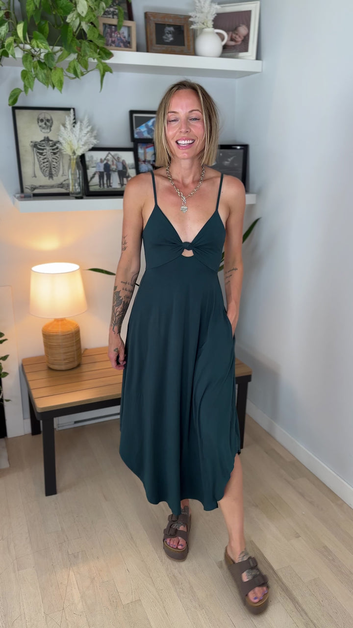 Charlize Modal V-neck Cami Dress- HUNTER GREEN