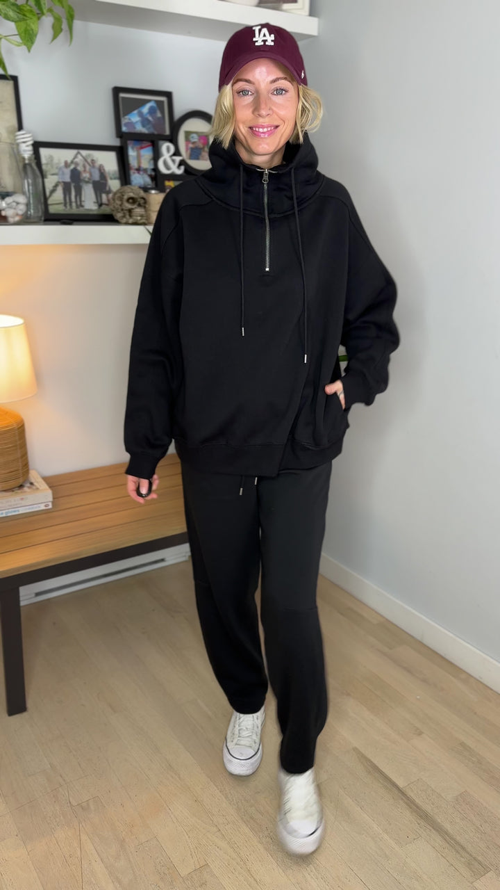 MONO B Lakeside Fleece Half Zip Pullover- BLACK