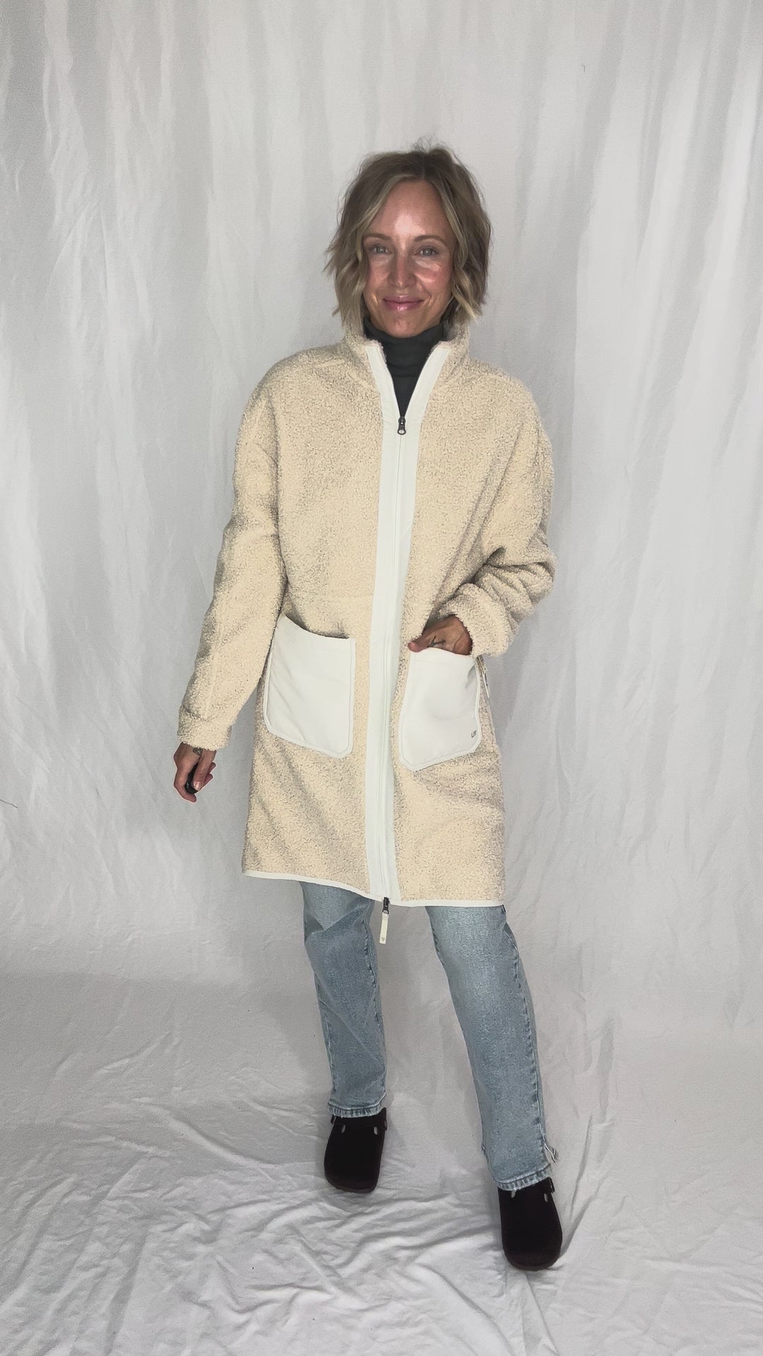 Cori Boucle Longline Coat- BIRCH