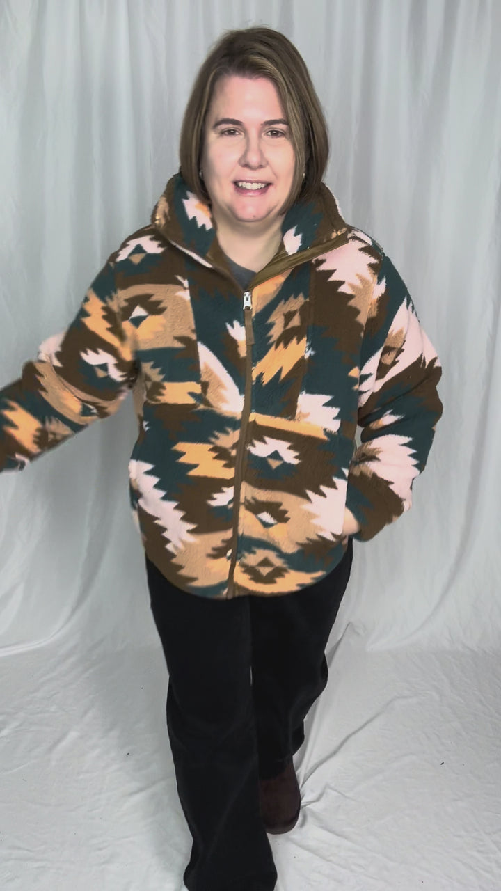 Ainsley Plush Sherpa Full Zip- SEPIA PRAIRIE