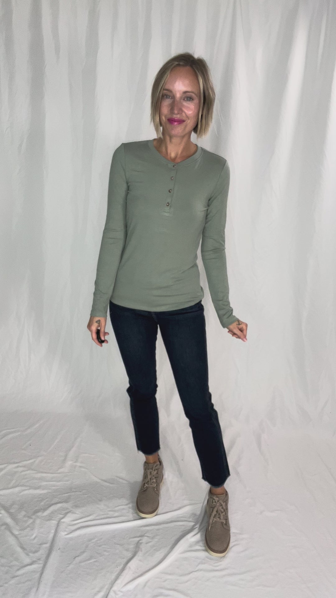 Reign Ultra Soft Basic Long Sleeve Henley- SOFT SAGE