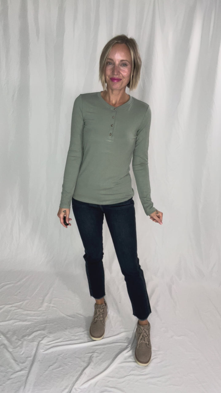 Reign Ultra Soft Basic Long Sleeve Henley- SOFT SAGE