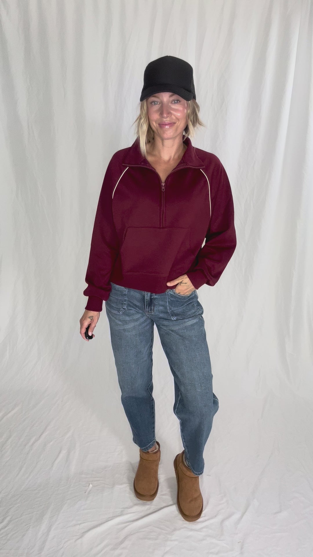 Adriana Scuba 1/2 Zip- BURGUNDY