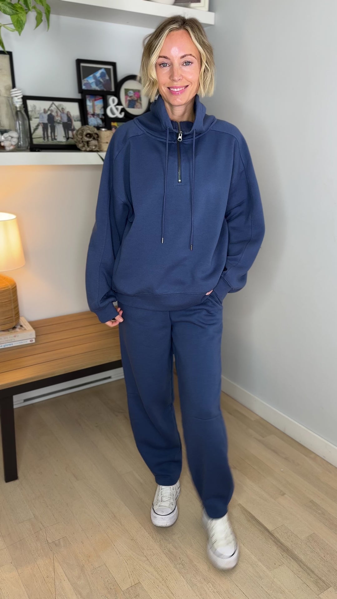 MONO B Lakeside Fleece Half Zip Pullover- OCEAN
