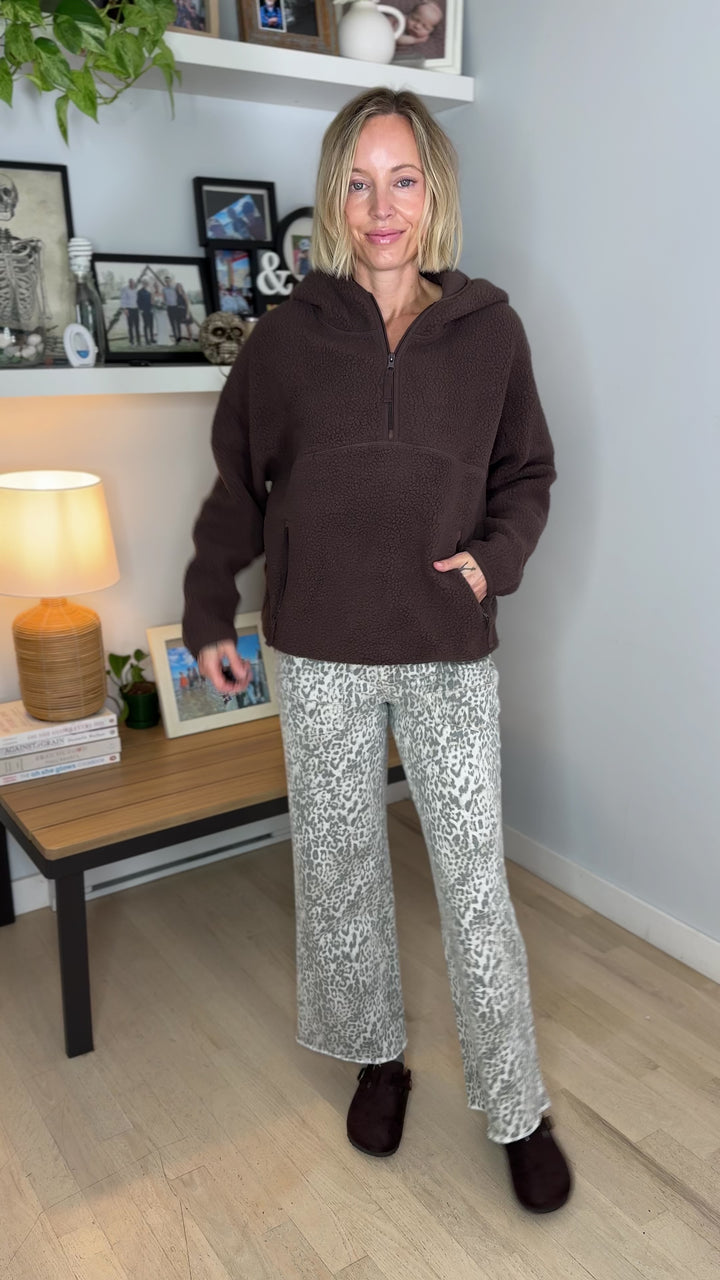 Willa 1/2 Zip Fleece Hoodie Pullover- ESPRESSO