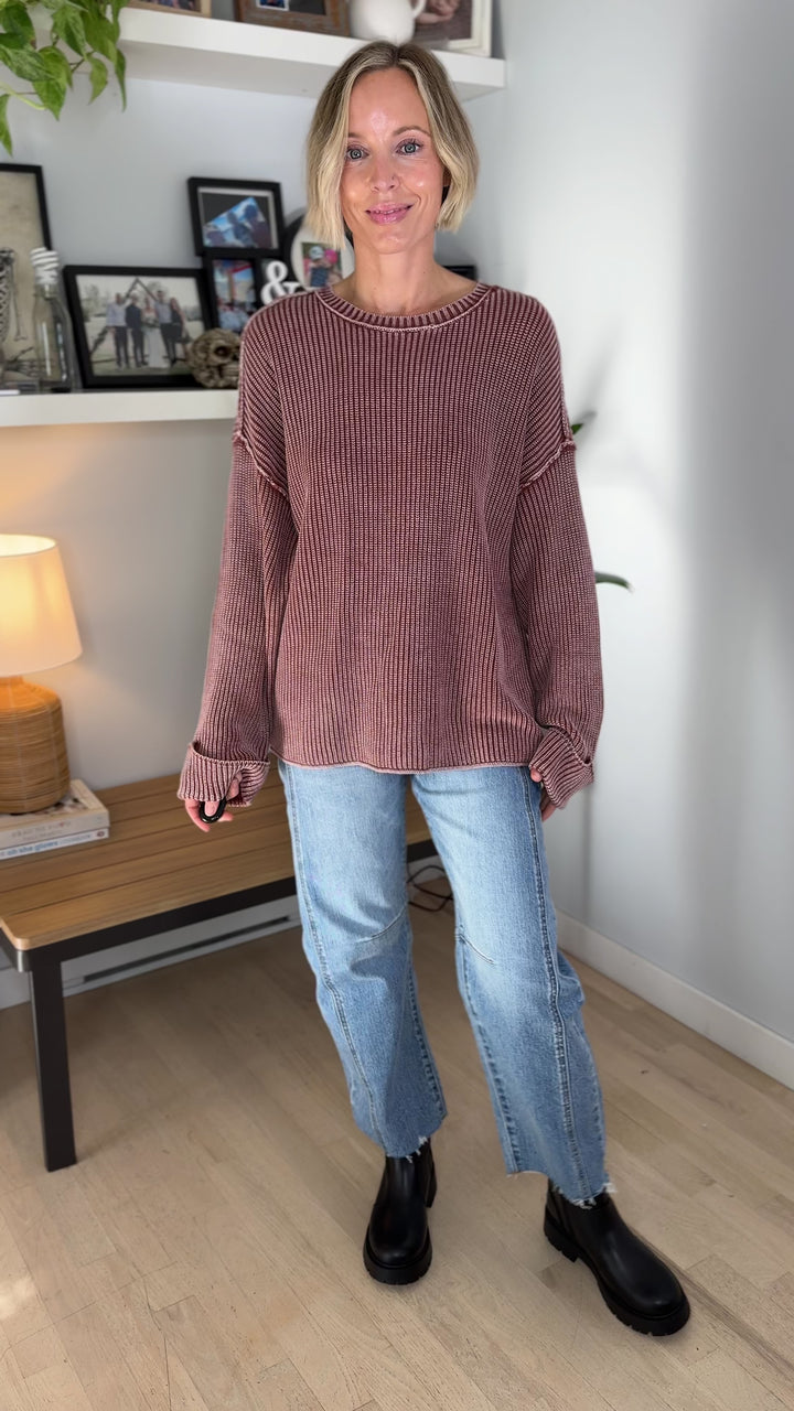 Melody Washed Cotton Ribbed Sweater- TERRACOTTA