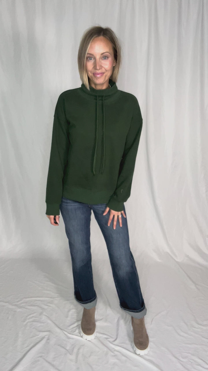 Jackie Mock Neck Sweatshirt- FOREST