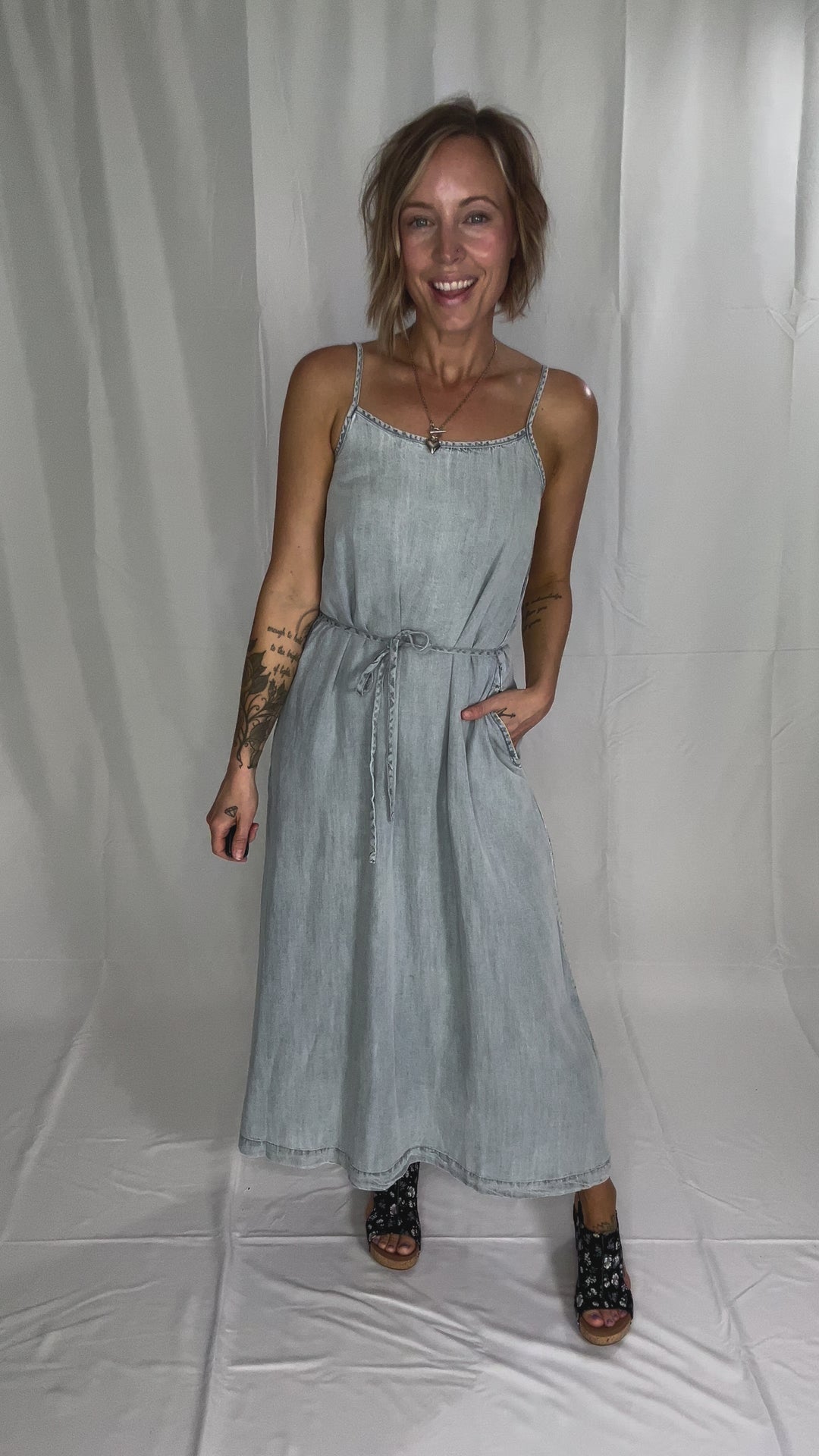 THREAD & SUPPLY Lyra Midi Dress- LIGHT WASH-FINAL SALE