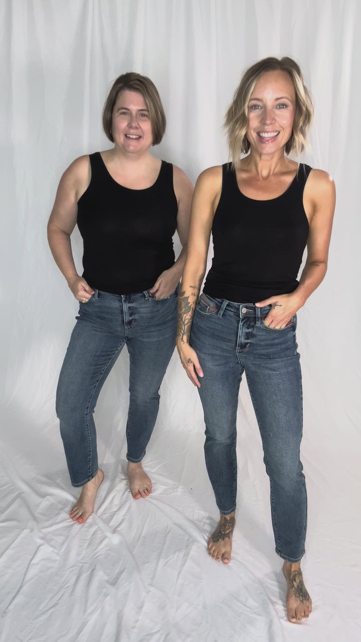 JUDY BLUE Hardy Plaid Patch Slim Straight Leg Jean
