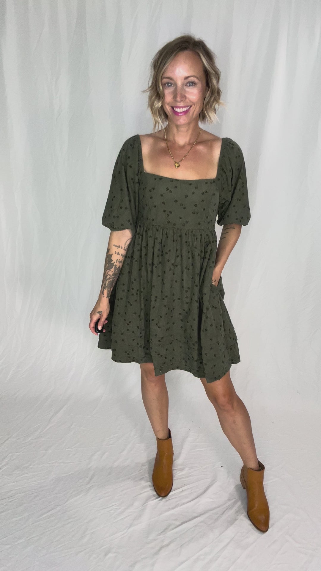 Ashby Corded Baby Doll Dress- OLIVE