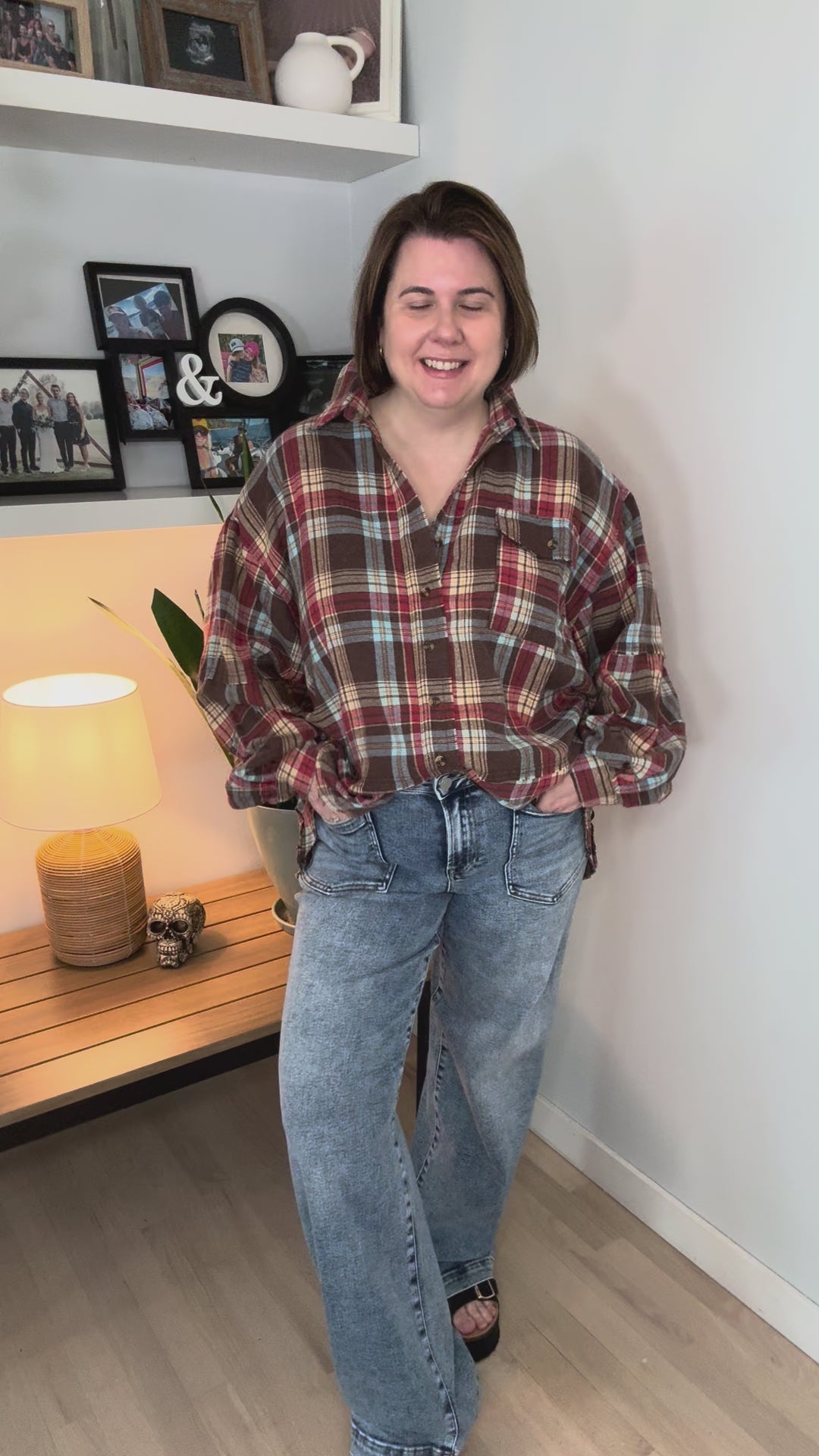 Fenton Oversized Plaid Button Shacket- MOCHA