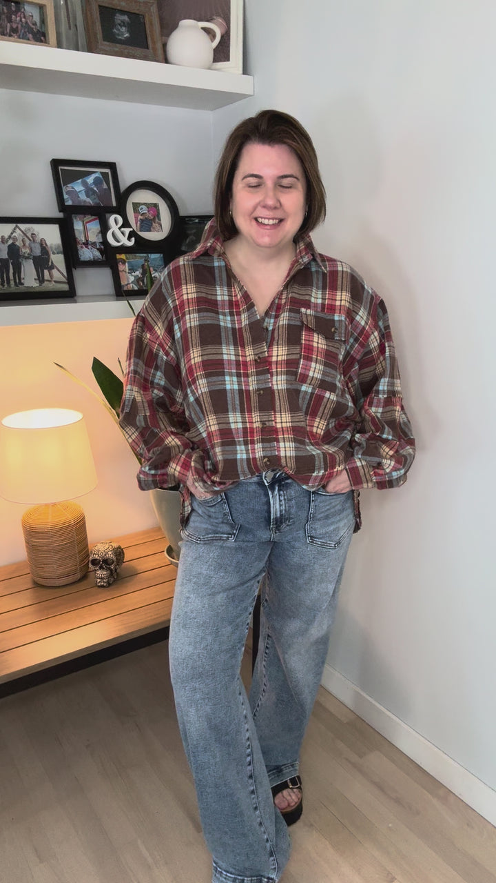 Fenton Oversized Plaid Button Shacket- MOCHA