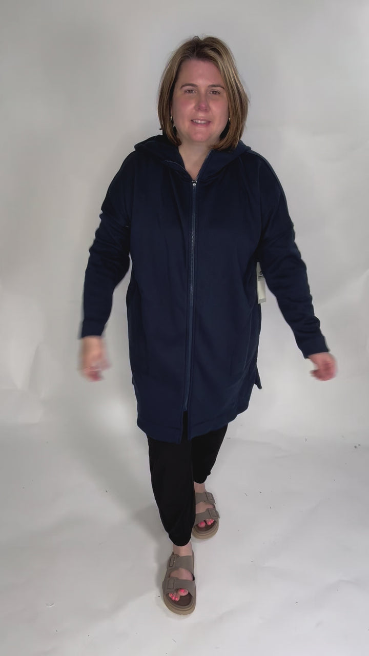 MONO B Nelly Longline Zip-Up Jacket With Hood- NAVY-FINAL SALE