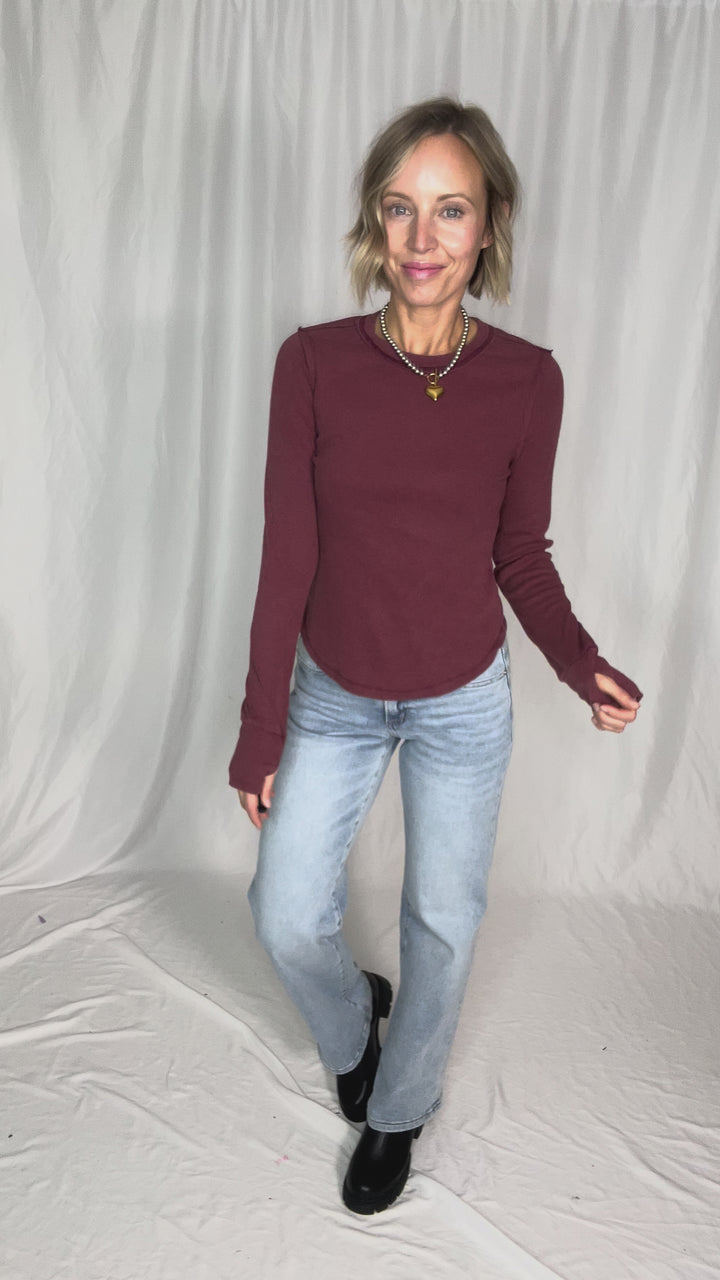 Tova Ribbed Long Sleeve- WINE