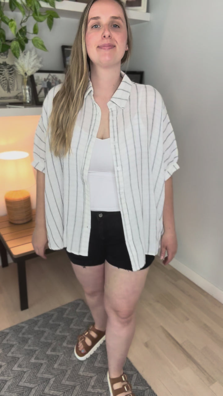 Farah Oversized Striped Cotton Blouse- IVORY