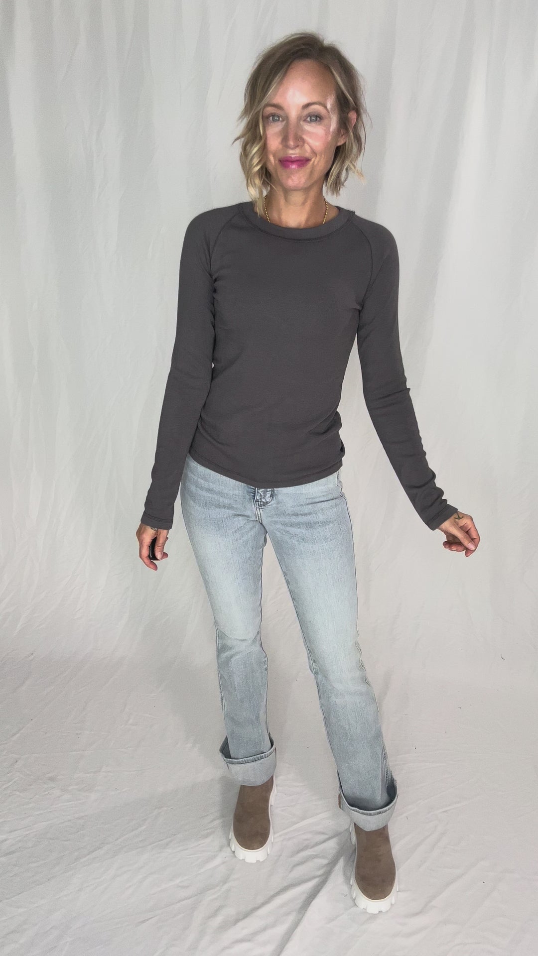 Cullen Raglan Sleeve Top- CHARCOAL