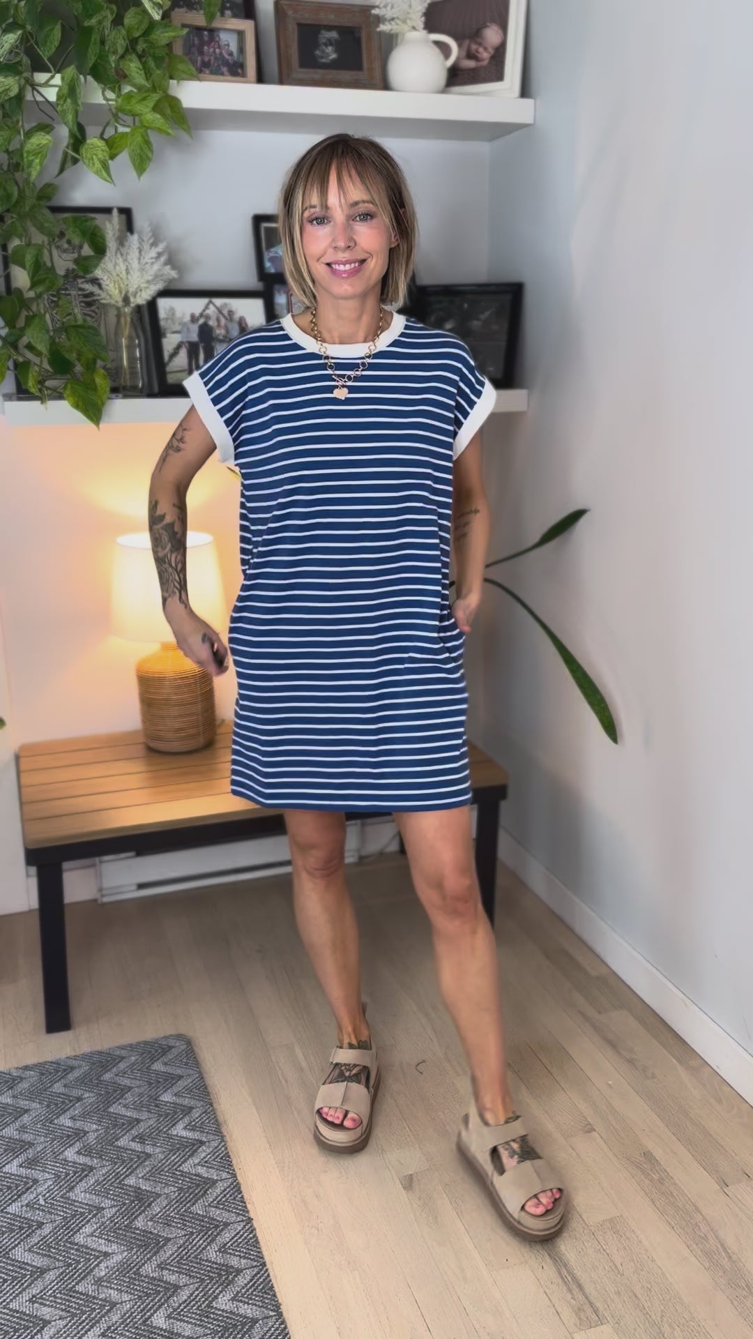 Helen Stretch Cotton T-shirt Dress- LIGHT NAVY-FINAL SALE