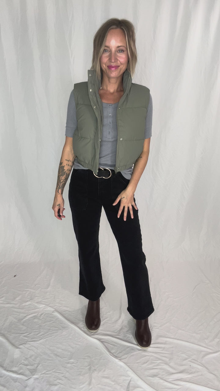 Charlie Coated Cropped Vest- OLIVE