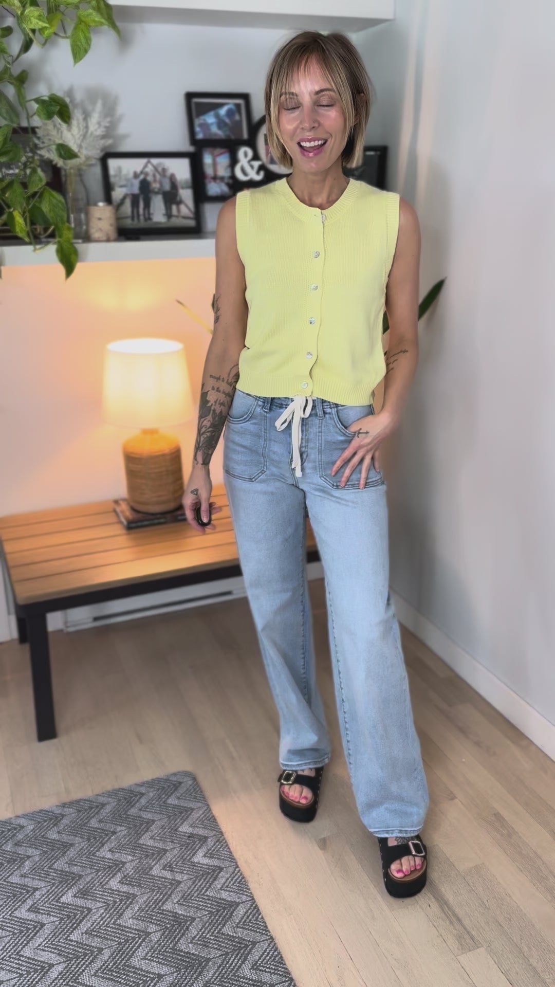 Lush Knit Button Down Short Sleeve- PALE YELLOW