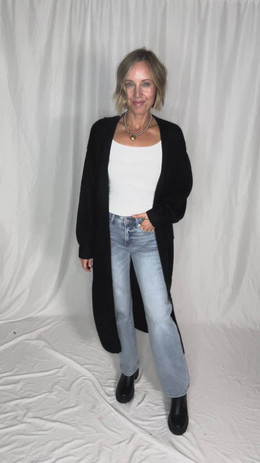 Sanderson Long Knit Duster Cardigan- BLACK